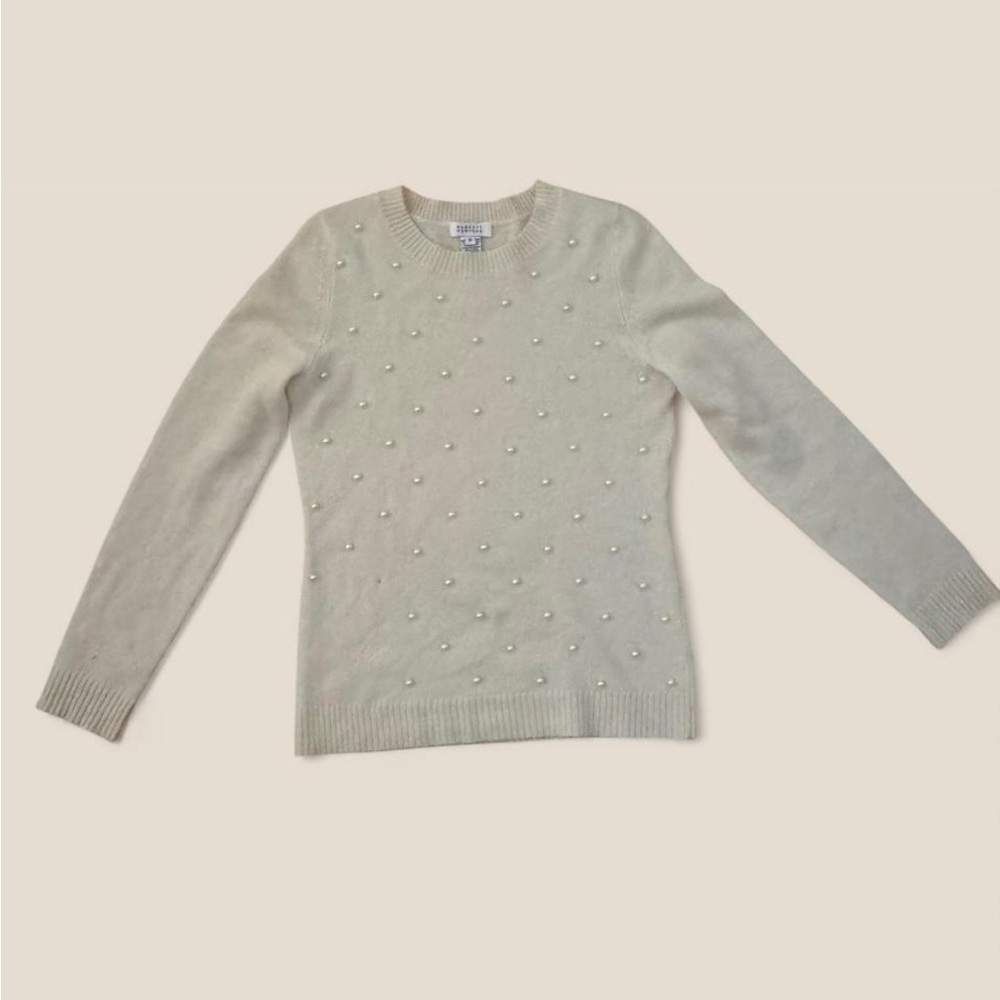 Barneys New York Cream Pearl-Studded Sweater